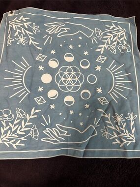 Goddess Provisions Blue Celestial Altar Cloth Bandana Scarf White Moon & Floral